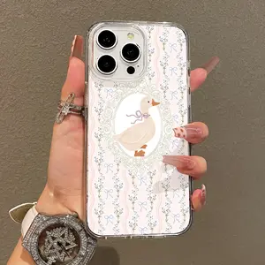Soft Girl Magnetic Case for iPhone11/12/13/14/15/16/17/promax, Pastel Duck Floral Lightweight, Drop-Proof, MagSafe Compatible | Perfect for Teen Girls