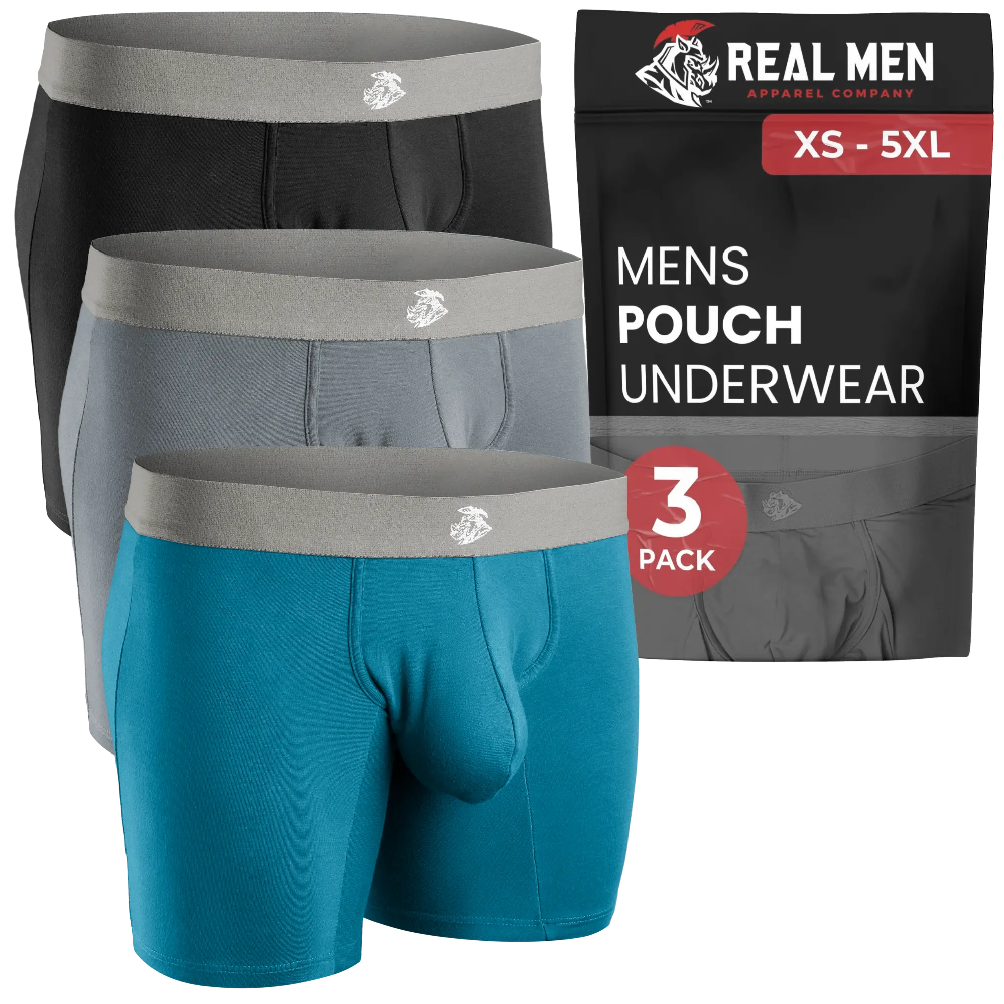 Boxer Pouch Types 3 Pack Modal Pouch Boxer Briefs ABCD Pouch Cyan Grey Black 7 inch ...