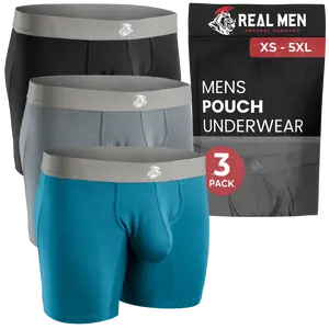 3 Pack Modal Pouch Boxer Briefs  ABCD Pouch Cyan Grey Black 7 inch Inseam Fabric Menswear Stylish Natural Soft Plain Classic Day Human modal soft Better than Cotton or bamboo underwear Athletic Sports Clothes Jersey