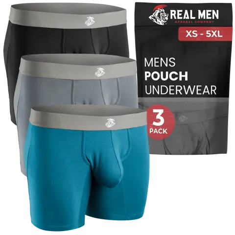 3 Pack Modal Pouch Boxer Briefs  ABCD Pouch Cyan Grey Black 7 inch Inseam Fabric Menswear Stylish Natural Soft Plain Classic Day Human modal soft Better than Cotton or bamboo underwear Athletic Sports Clothes Jersey