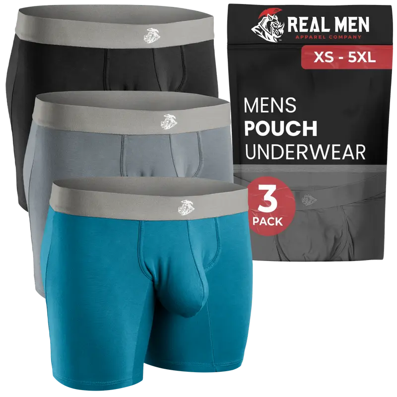 3 Pack Modal Pouch Boxer Briefs  ABCD Pouch Cyan Grey Black 7 inch Inseam Fabric Menswear Stylish Natural Soft Plain Classic Day Human modal soft Better than Cotton or bamboo underwear Athletic Sports Clothes Jersey