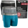 3 Pack Modal Pouch Boxer Briefs  ABCD Pouch Cyan Grey Black 7 inch Inseam Fabric Menswear Stylish Natural Soft Plain Classic Day Human modal soft Better than Cotton or bamboo underwear Athletic Sports Clothes Jersey