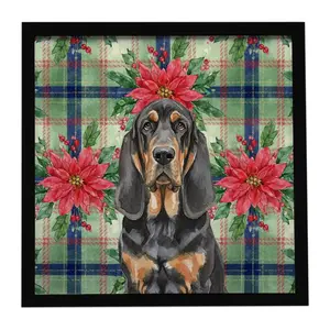Carolines Treasures WDK8517MFP88 8 x 8 in. Black & Tan Bloodhound Christmas Poinsettias Framed Metal Print