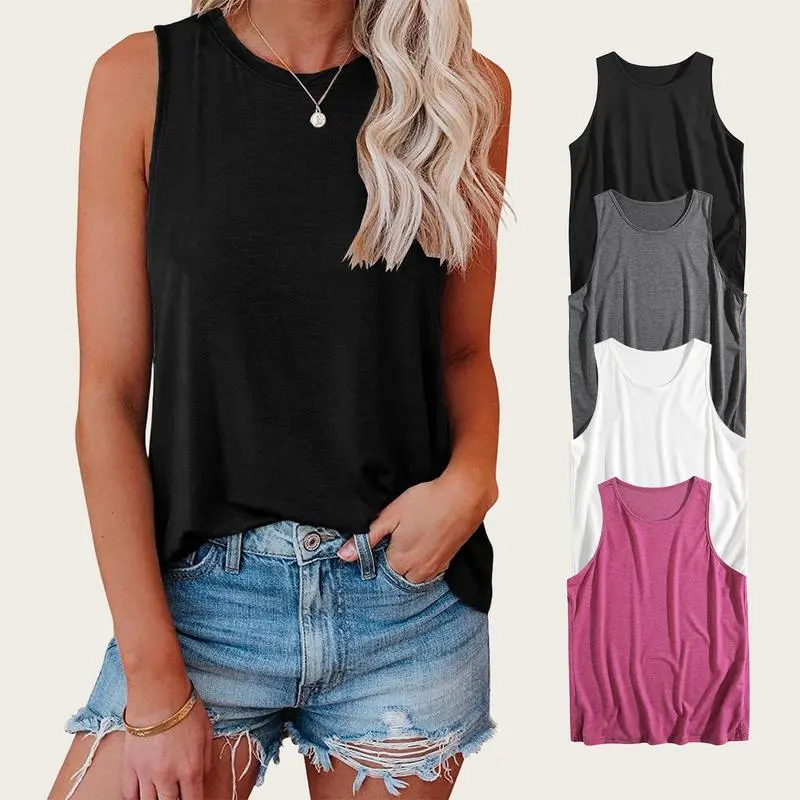 Women's Chic Sleeveless Racerback Tank Top - Stretchy Breathable Cotton-Spandex, Solid Fitted Crew Neck, Minimalist Casual Layering Piece for Halloween/Thanksgiving (S,M,L)