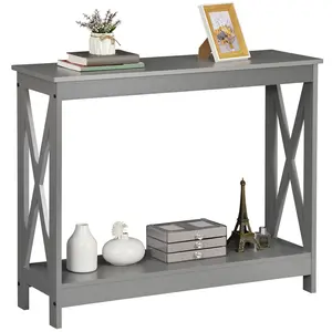 ZENY 2-Tier Narrow Modern MDF Console Table - Modern Side Table with Narrow Form, Double Shelves, X-Frame Base, 110lbs Weight Capacity, Gray, Hardware Included for Indoor Entryway, Sofa Area