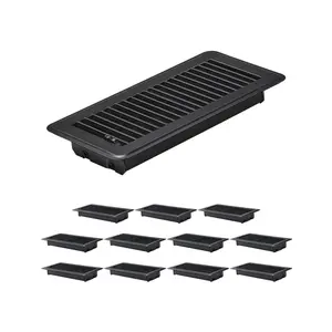 VEVOR 4 x 10 Inch Floor Registers, 12-Pack Vent Grilles, HAVC Heavy-Duty Walkable Iron Floor Vents, Easily Adjustable Rust-Proof Air Vents Deflector with Metal Damper, Ideal for Home & Office, Black
