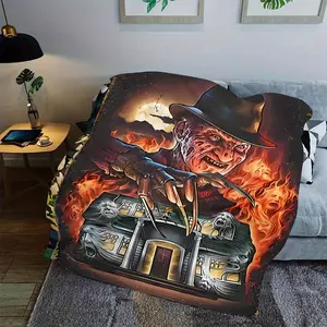 Horror Theme Flannel Throw Blanket – Soft, Skin-Friendly Multipurpose Cozy Blanket for Sofa, Bed, Office, Travel, Camping – Ideal Festive Gift, All-Season Use, Knitted Polyester, Digital Print, The Best Gift for Halloween