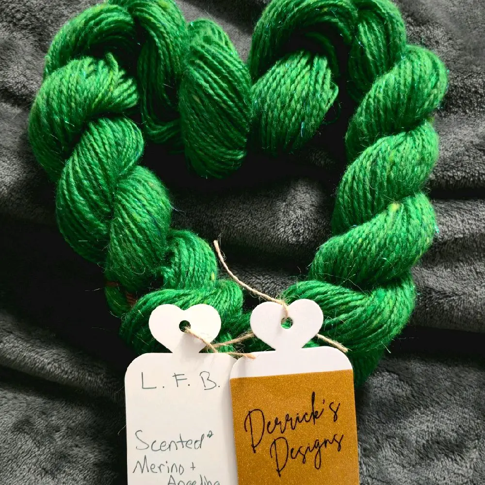 Derrick's Designs Hand Spun Merino Yarn. Soft Durable 100 Yard Hank with Angelina Fiber Sparkle No Itchiness Scented for Knitting and Crocheting