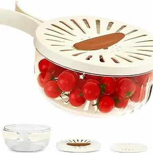 Fruit Washing Bowl with Strainer, Strainer Container with Lid, 2 in 1 Fruit Basket with Foldable Handle, Versatile Kitchen Tool for Washing and Storage - Utensils