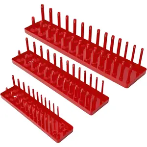3 count Socket Organizer Tray Set, SAE Socket Storage Trays, 1/4-Inch, 3/8-Inch & 1/2-Inch Drive Deep and Shallow Socket Holders for Toolboxes