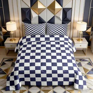 Navy Blue Plaid Comforter Set,Reversible Geometric Square Grid Bedding Set,Kids Boys Teen Room Decor,Lightweight Lattice Checkerd Down Comforter for All Season