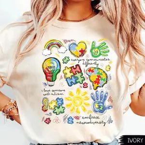 Comfort Colors Everyone Communicates Differently Autism Awareness Month Shirt, Vintage Autism Month Puzzle Acceptance Neurodiversity Graphic Tee