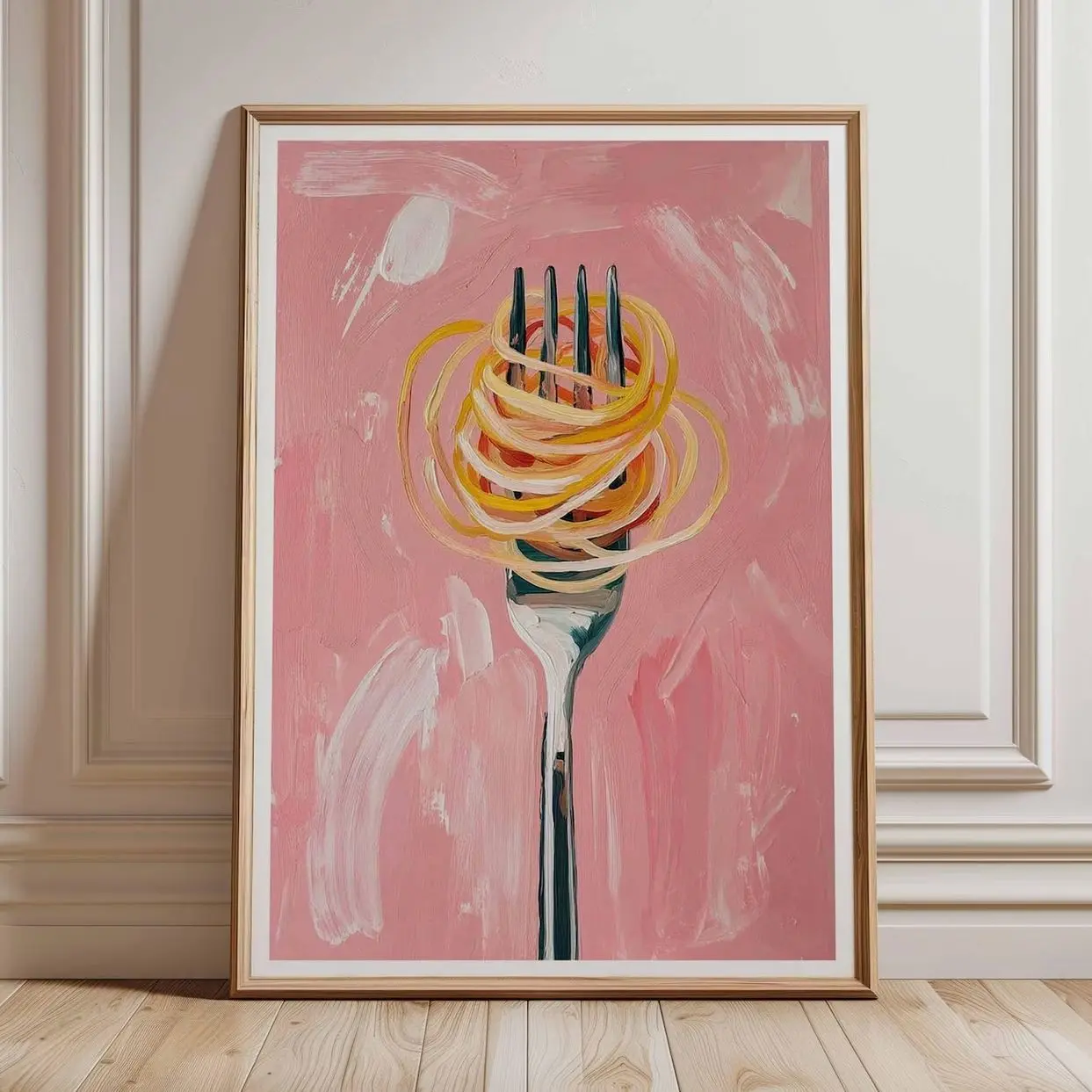 Pasta Wall Art Modern Pink Kitchen Decor Spaghetti Abstract Food Poster Print A