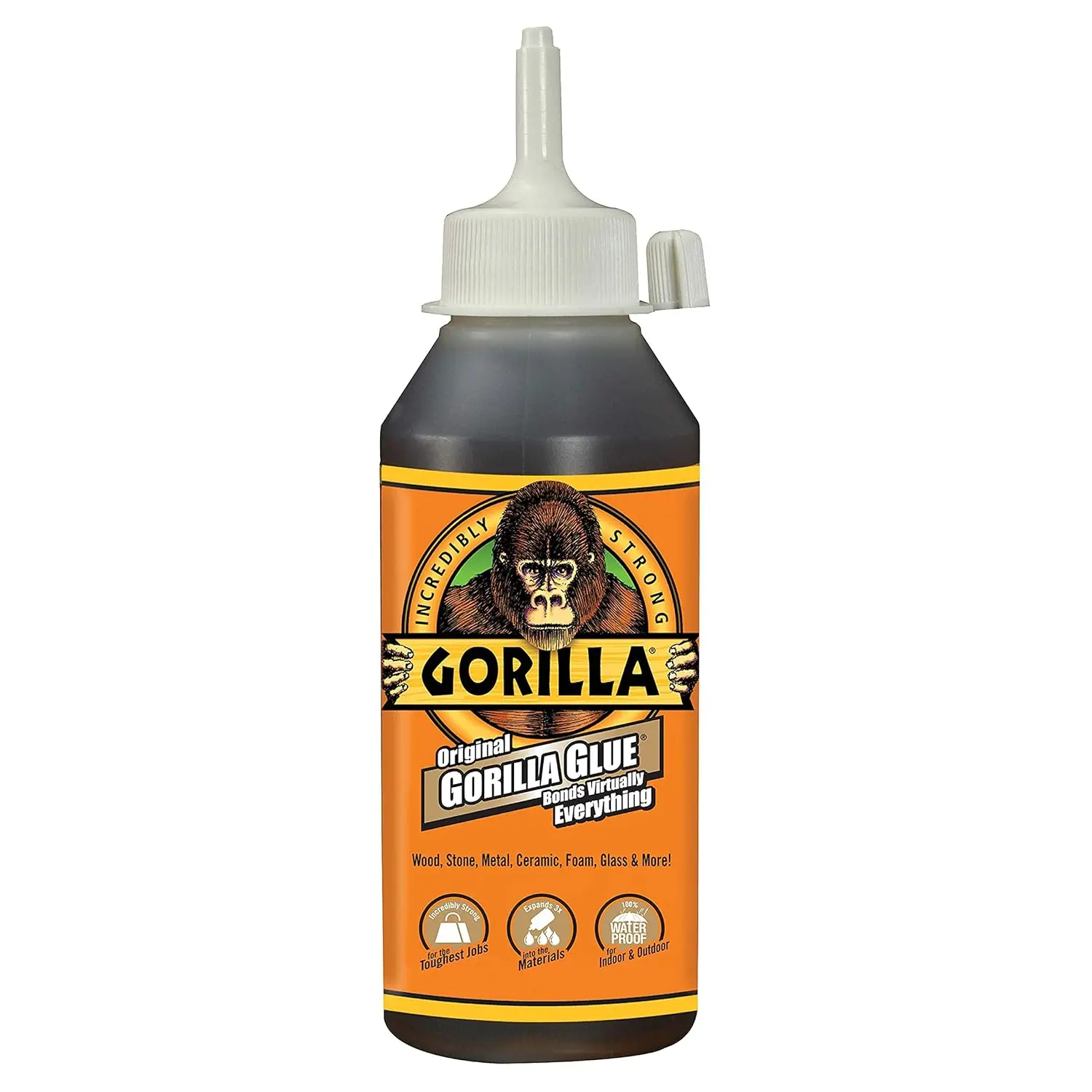 Gorilla Original Gorilla Glue 8 Ounce Waterproof Polyurethane Glue, Brown Bottle, Self-Spreading, Versatile Bonding for Various Materials