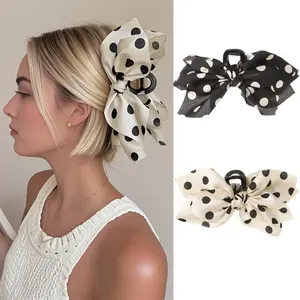 2Pcs Polka Dots Bow Hair Clips for Women Cute Large Bowknot Claws Clip Hairclips Hair Claws French Graceful Hair Accessories
