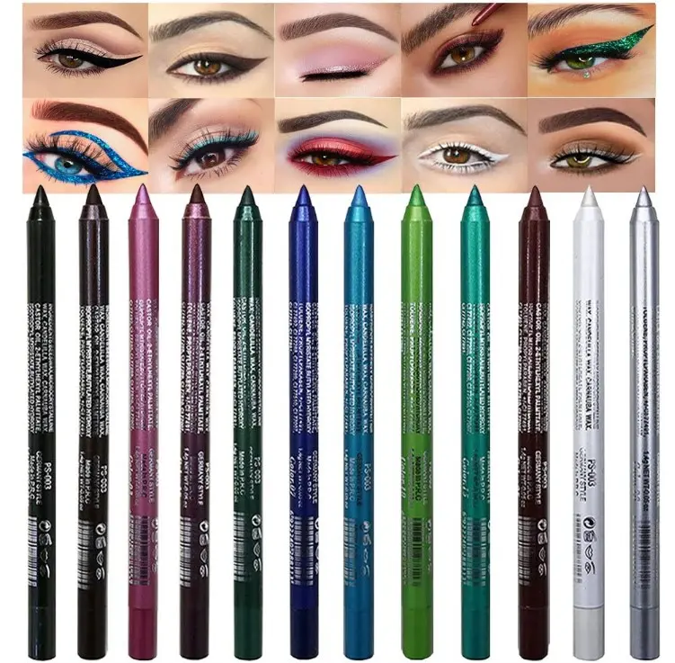 evpct 12Pcs Green Blue White Black Brown Purple Color Gel Glitter Eyeliner Pencils Set for Women Waterline Waterproof