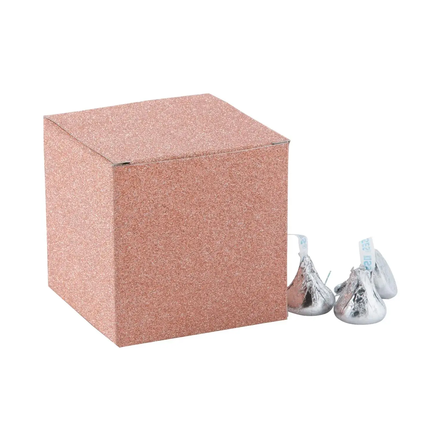 24-Pc Rose Gold Glitter Paper Gifts Cube Favor Boxes (3x3x3") for Wedding Favors, Kitchen & Drinkware Accessories, 24 Pieces