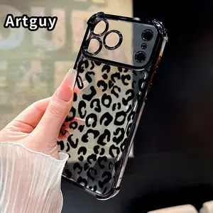 Electroplated Four Corner Anti-Fall Black Vintage Leopard Print Pattern Phone Case for iPhone 17 Pro Max 16 Air 15 Plus 14 13 12 11 E Shockproof Transparent Protective Cover