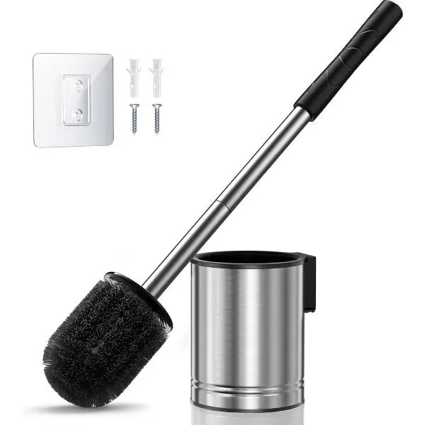 Toilet Bowl Brush and Holder Set, Compact Bathroom Toilet Brush with Hidden Storage, Rustproof Toilet Cleaner Brush, Space Saving Toilet Scrubber for Small Bathrooms, Apartments & RVs, Deep Cleaning Bathroom Cleaning Accessories, Silver