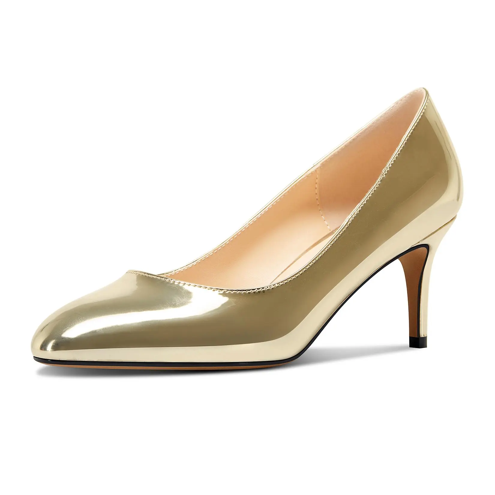 Women's Round Toe Stiletto Mid-Martini Heel Slip-On Dress Shoes, 2.5 in Office Pumps (Watch Party Ready), Casual, Daily Walking, All Seasons, Dating