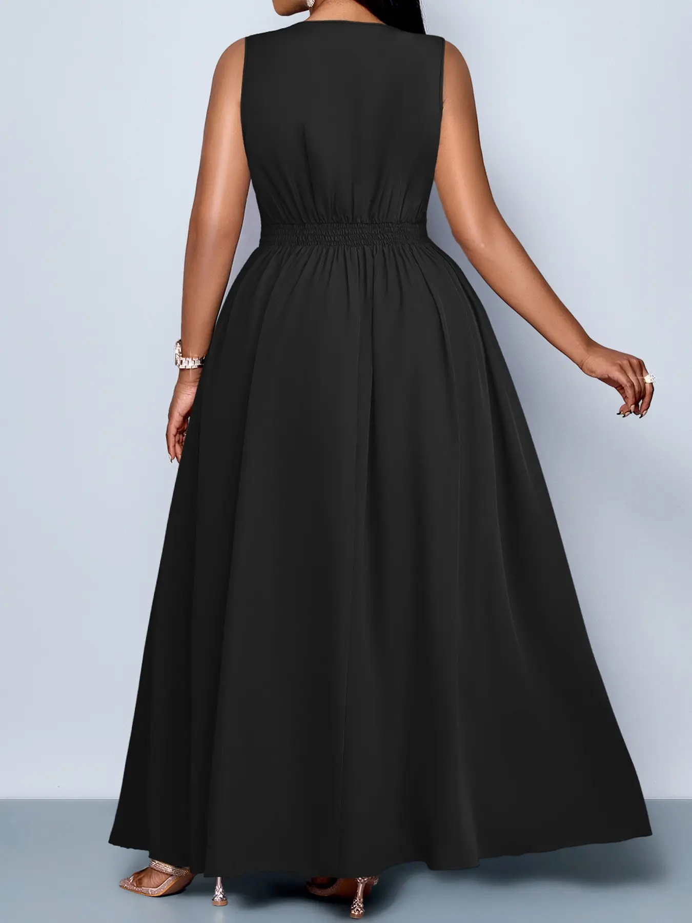 Plus Size Women's Elegant Casual Sleeveless High Waist A-Line Dress, Sexy Solid Color V-Neck Fitted Dress for Spring & Summer, Womenswear - TikTok Shop Plus Size Women's Elegant Casual Sleeveless High Waist A-Line Dress, Sexy Solid Color V-Neck Fitted Dress for Spring & Summer, Womenswear - TikTok Shop
