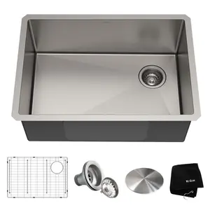 212 MAIN 27 in. Contemporary Rectangular 16-Gauge Stainless Steel Undermount Single Bowl Standard Pro Kitchen Sink, Complete Kit with Hardware, Easy to Clean, Includes Hardware