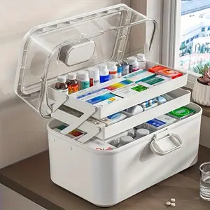 Large Waterproof Medicine Organizer Storage Box, Durable Plastic First Aid Kit with Multiple Compartments, Travel-Friendly Design, Divided Compartments
