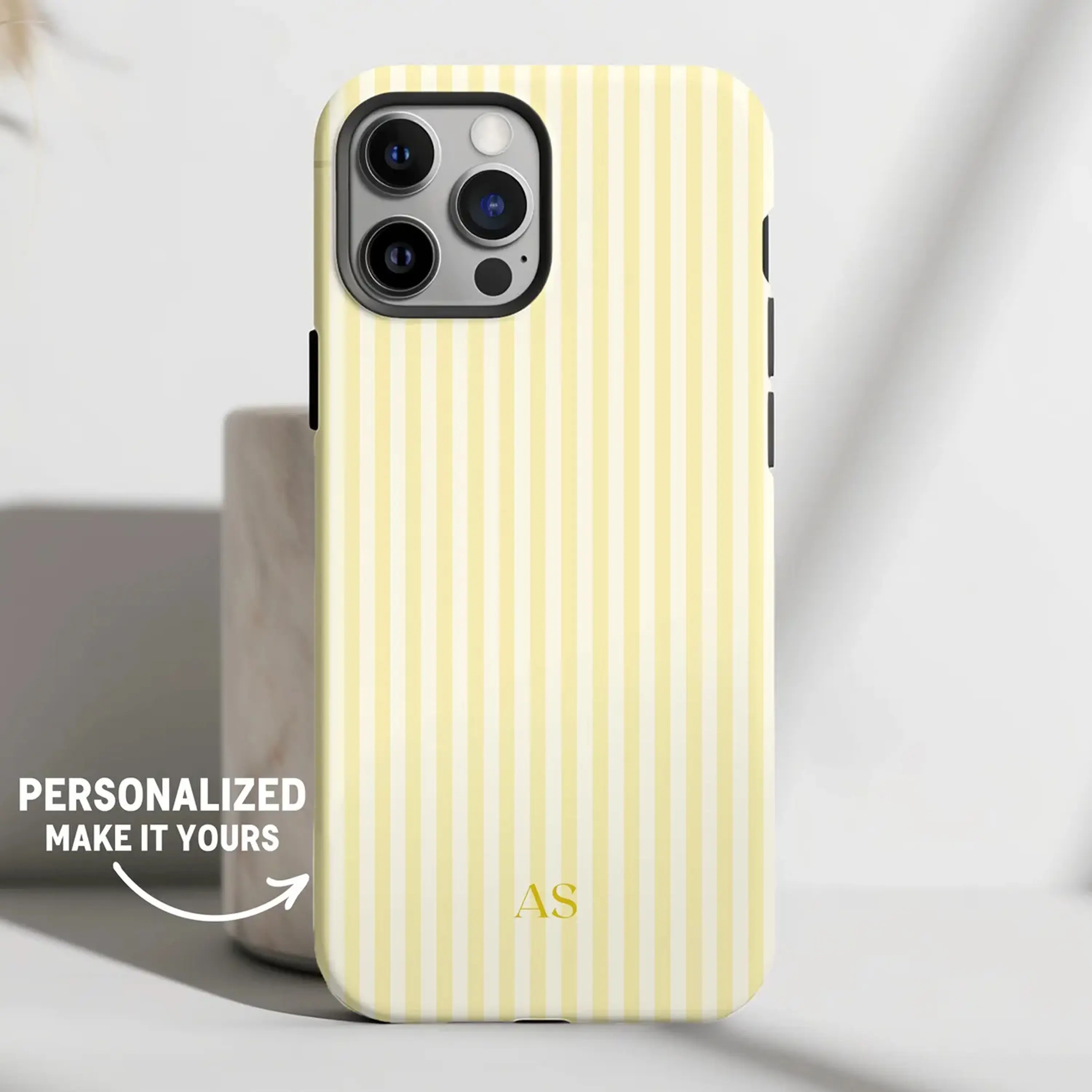 Personalized Yellow Phone Case Custom Monogram iPhone Case Aesthetic Striped Phone Case Summer Coastal Phone Case Preppy Phonecase Beachy