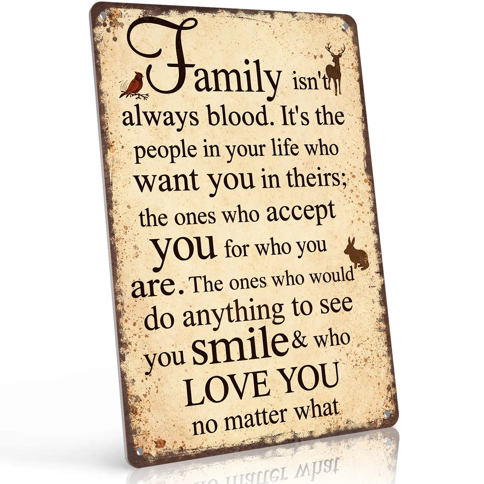 Family Isn't Always Blood It's The People Who Love You 12x8 Inch Aluminum Metal Sign - Inspirational Family Wall Decor for Home, Living Room, Office - Retro Rustic Tin Sign Gift for Chosen Family & Friends