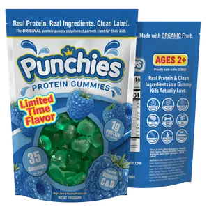 Punchies Protein Gummies for Kids | Whey, Collagen, Vitamin D, Vitamin C | Blue Raspberry