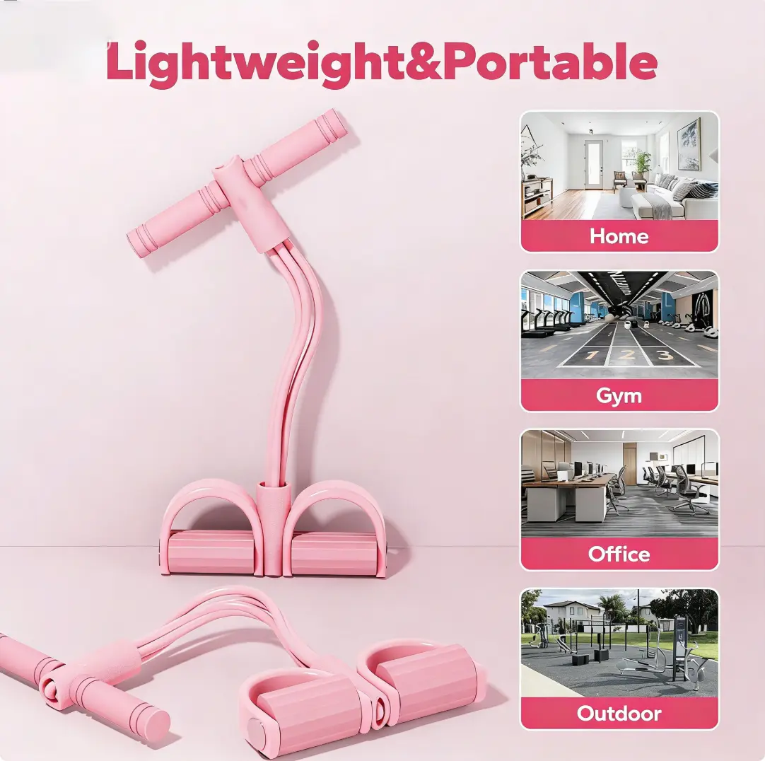 Multifunctional Adjustable Ab Trainer, Lightweight & Portable Pedal Resistance Band with Elastic Pull Rope and Foam Handles for Home Gym Yoga