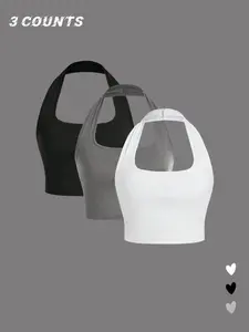 Women's Solid Off Shoulder Racerback Tank Top, Casual Sleeveless Top for Summer, Ladies Clothes for Daily Wear