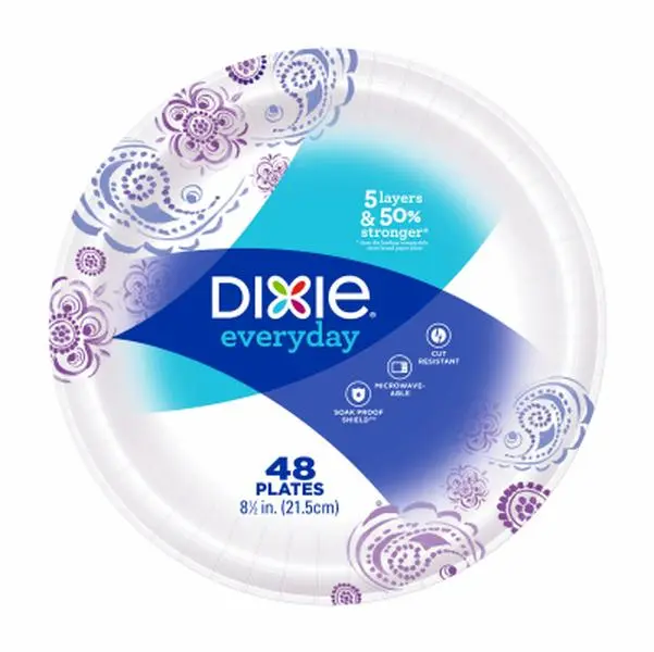 212 MAIN Dixie Everyday Microwave-Safe Paper Plates - Georgia Pacific 215843, 8-1/2 in Disposable Plates for All Ages & Apartments, Pack of 48