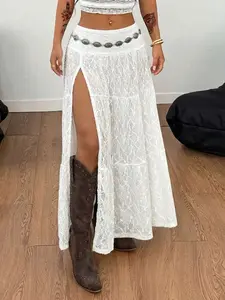 Women's Spring Summer Fashion Knitted Skirt, Side Slit Elegant Design, Comfortable Pure Color, Casual Commute Party Wear