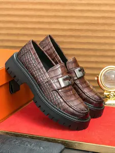 Men's Formal Fashion Thick Sole Leather Shoes, Trendy Slip-On Loafers, Comfortable Business Casual Footwear, Stylish Men's Dress Shoes, Pu Leather Shoes