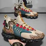 Men's Retro Camo Chunky Mesh Running Fitness Footwear - Synthetic Rubber Air Cushion Lace-Up Lockdown Fabric Shoes, All Seasons Adjustable Casual Trainers for Gym Workouts, Streetwear