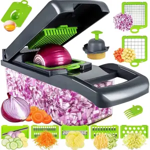 Multifunctional 14 in 1 Food Chopper, Kitchen Vegetable Slicer Dicer Cutter With 8 Blades, Onion Chopper With Container Stainless Steel Utensils