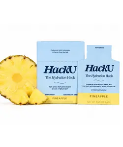 HackU Hydration Hack Electrolyte & Skin Hydration Packets – Sugar Free, Bloat-Free Drink Mix with Magnesium, Hyaluronic Acid & Ceramides for Daily Glow & Moisture Support | Pineapple 10ct.