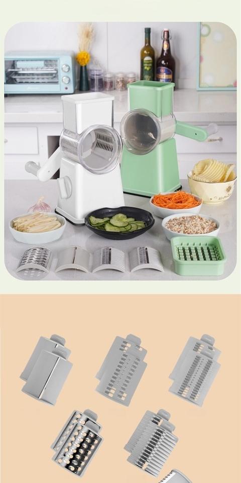 Tekinor Rotary Grater with Handle, 6 Well-Designed Blades, Strong Suction Cup Base, Vegetable Grater & Mandoline Slicer - Kitchen Utensils
