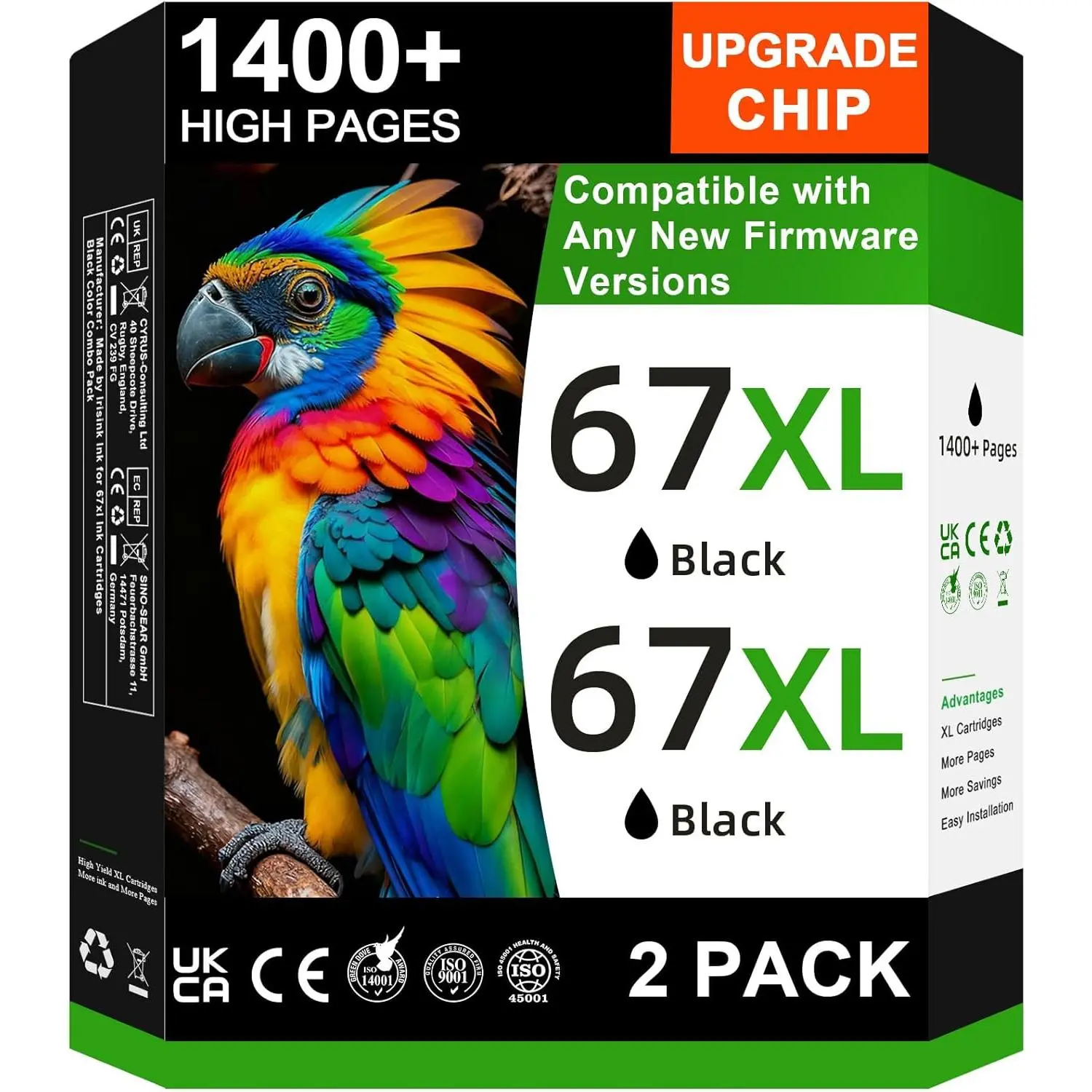 67XL Black Ink  Compatible for  Ink 67 Black for  67XL Black Ink  Fit for DeskJet 2755e 2700 2700e 2855e 2800e 2827e 4155e 2734e 4100e Envy 6055e 6000 6400 6455e Printer (2 Pack)