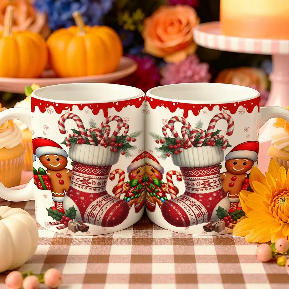 1pc, a Festive Coffee Mug Featuring a Gingerbread Man And Candy Cane Design, Perfect for Holiday Gatherings And As Gifts