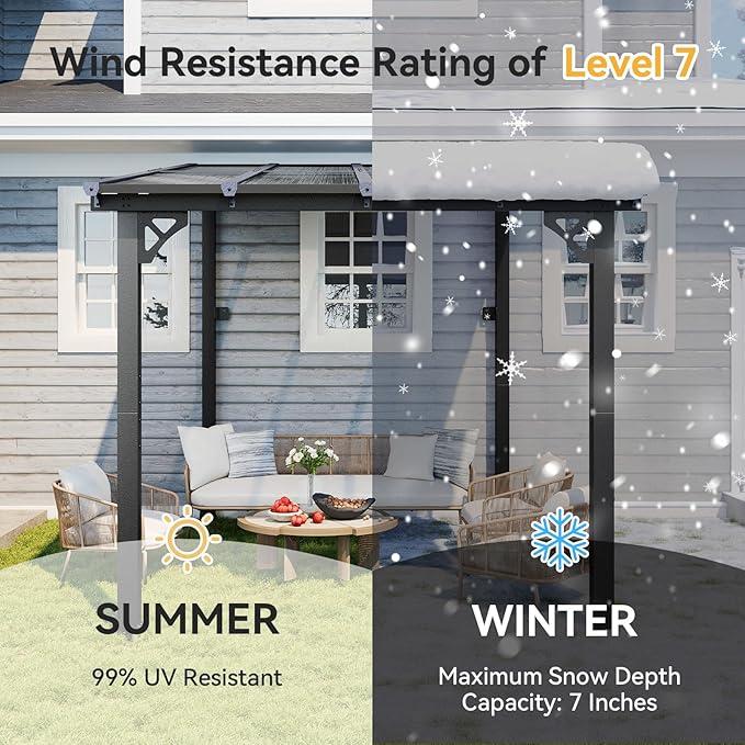 【Ships in 1 Packages】Aoxun 8x10'/5x8' Wall-Mounted Gazebo Pergola for Outdoor Patio with 55lbs/㎡ Load-Bearing Capacity LED Waterproof Hanging Lights Durable Polycarbonate Material 【Ships in 1 Packages】Aoxun 8x10'/5x8' Wall-Mounted Gazebo Pergola for Outdoor Patio with 55lbs/㎡ Load-Bearing Capacity LED Waterproof Hanging Lights Durable Polycarbonate Material