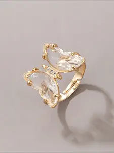 1 Piece of Fashionable Artificial Crystal Butterfly Opening Ring for Women, Elegant and Versatile Party and Vacation Ring for Women's Leisure, Elegant Fashion Rings