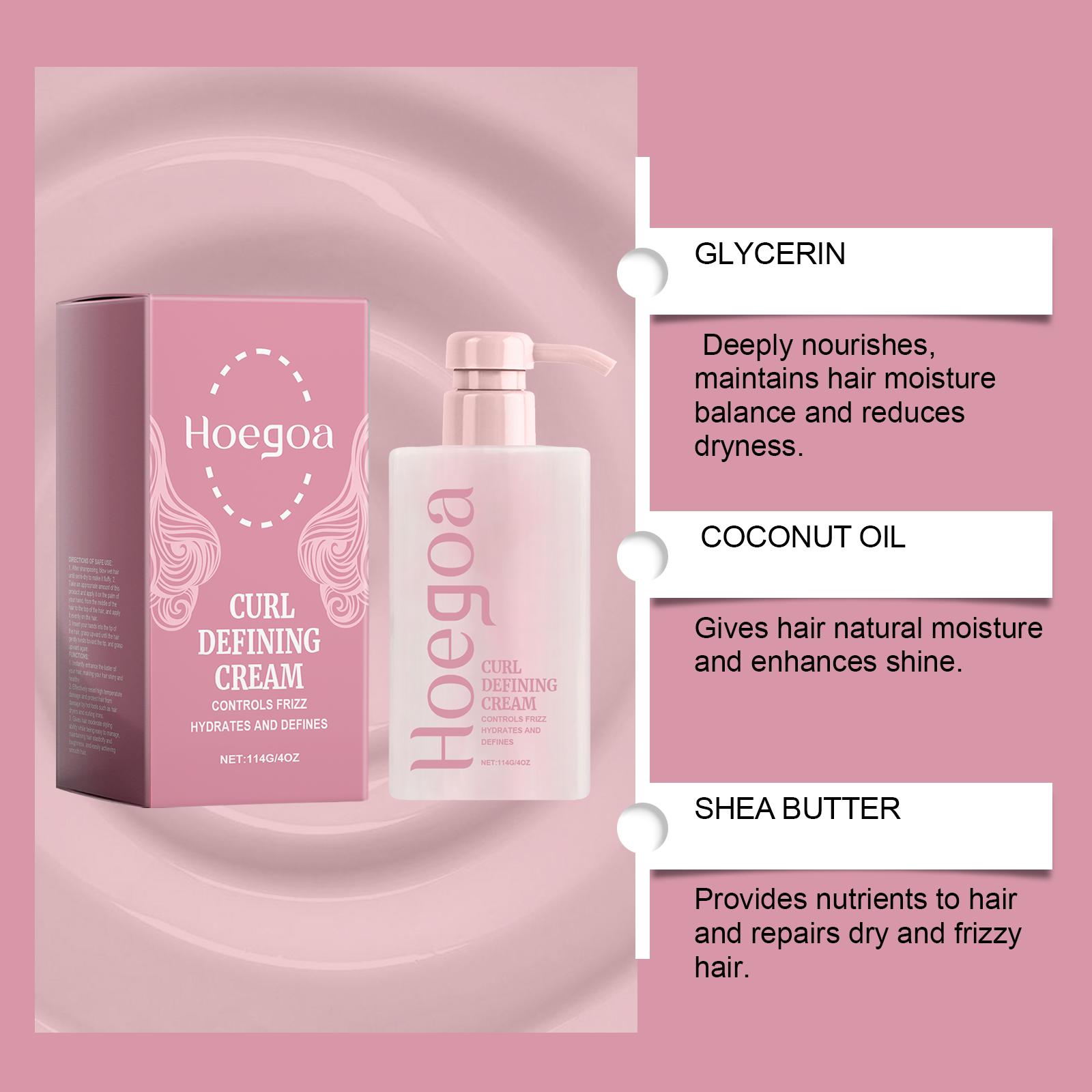 Hoegoa Curl Defining Cream - 114g/4oz, Moisturizing Natural Shine, Controls Frizz, Hydrates and Defines, Haircare Gel