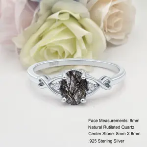 Art Deco Twisted Split Shank1.21 Carat Natural Rutilated Quartz Bridal Band Women Wedding Engagement Oval Shape Ring 925 Sterling Silver 8mm
