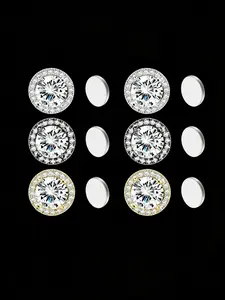High-End Round Starry Zircon Earrings, Stainless Steel Magnetic Clip-On Ear Studs, Non Piercing Earrings, Elegant Jewelry for Women, 1 Pair (2 Pieces)