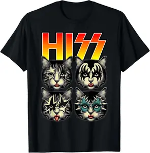 Retro Cat Rock Music Concert Band Hiss Funny Cat Kitten Love T-Shirt