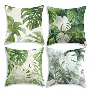 4pcs, Nordic Green Plant Theme Throw Pillow Covers, Suitable for Modern Living Rooms, Ideal for Natural Style Home Enthusiasts to Create a Fresh Feel in the Bedroom, Suitable for Bohemian Home Decor, Single Sided Printing, No Pillow Core