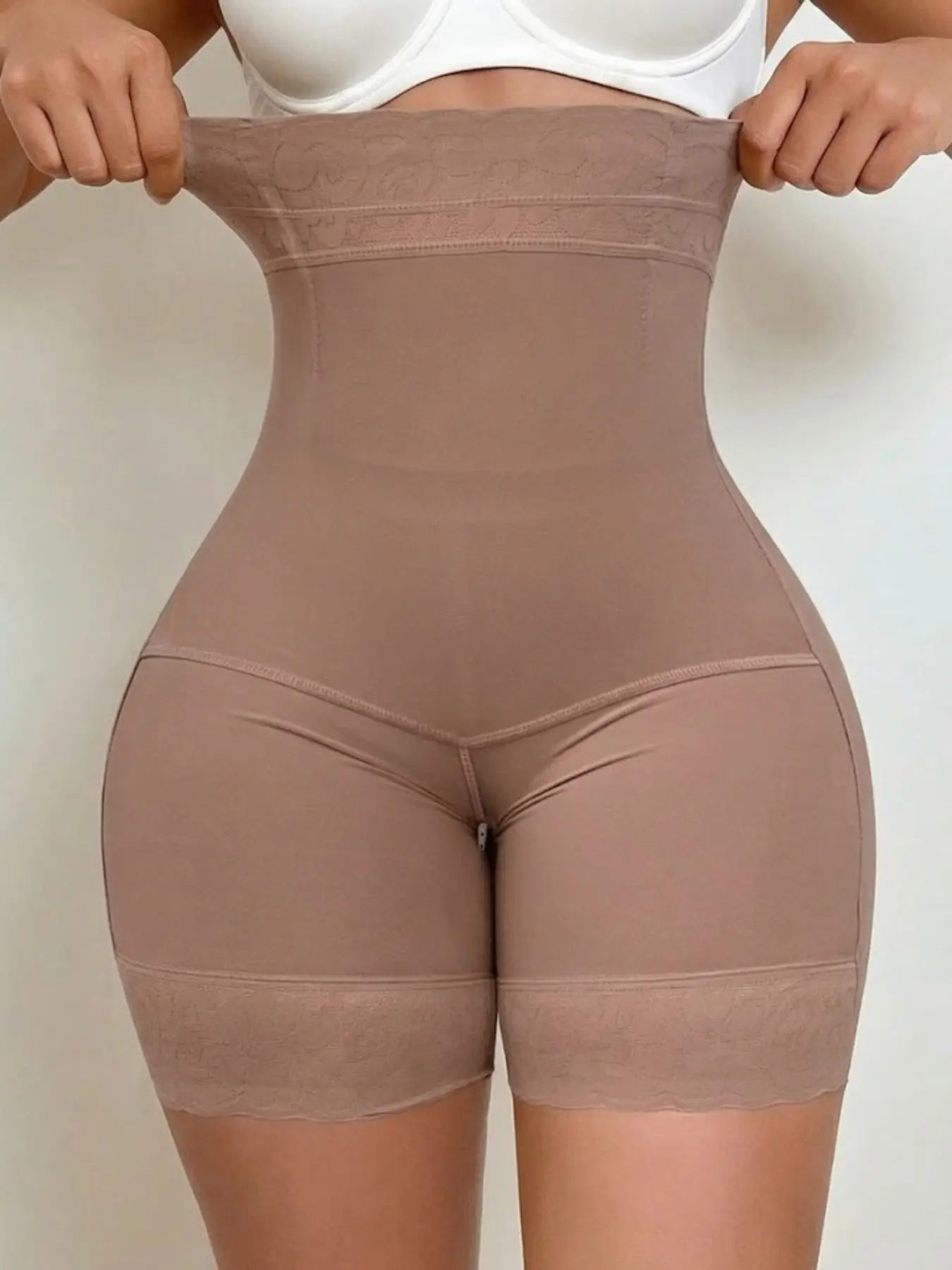 1 Count Women's High Waist Lace Trim Briefs, Colombian Shapewear Shorts, Zipper Crotch Tummy Control Butt Lifting Panty, Anti-Slip Hem Body Shaper Panties, Compression Fajas, Abdomen Shapewear, Underwear