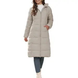 Women Ladies Girls Long Puffer Jacket Winter Warm Quilted Coat Long Sleeve Zip Up Outwear with Hood
